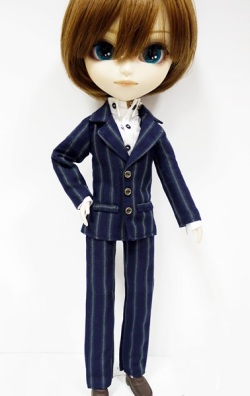 HS ストライプ ジャケット&パンツセット紺系/イスルサイズ ho103