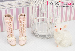 CC ハイヒールバイカラー編上げブーツ ピンク07-03