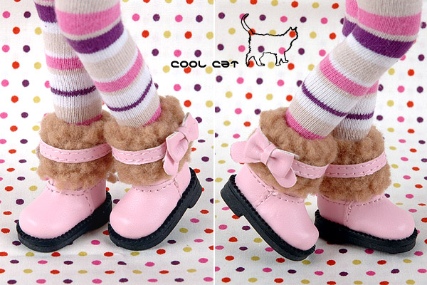 CC リボン付きボアショートブーツ ピンク18-05