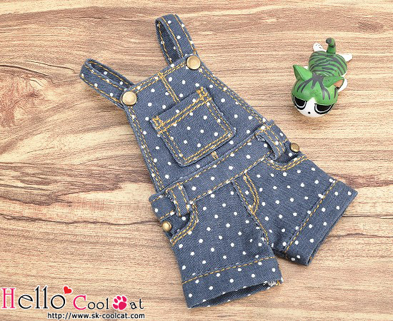 CC デニムオーバーオールショーツ ネイビーブルードット OS-04