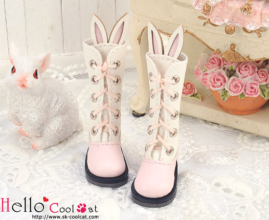CC かわいいうさ耳付5ホールブーツ ライトピンク25-3