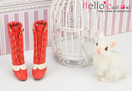 CC ハイヒールバイカラー編上げブーツ レッド07-06