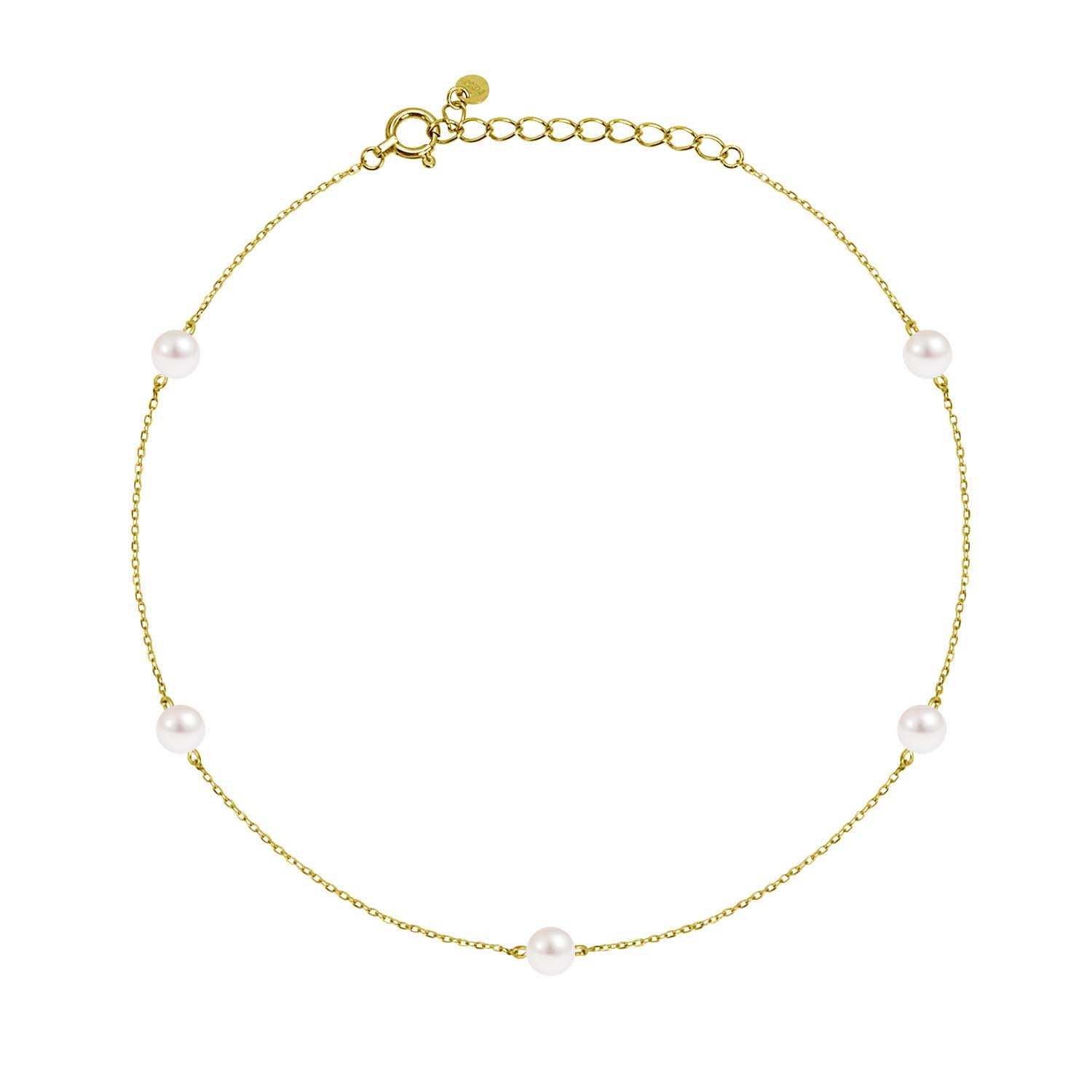 あこや本真珠 アンクレット  パール 5珠 PT850 K18 ゴールド lab56-0001