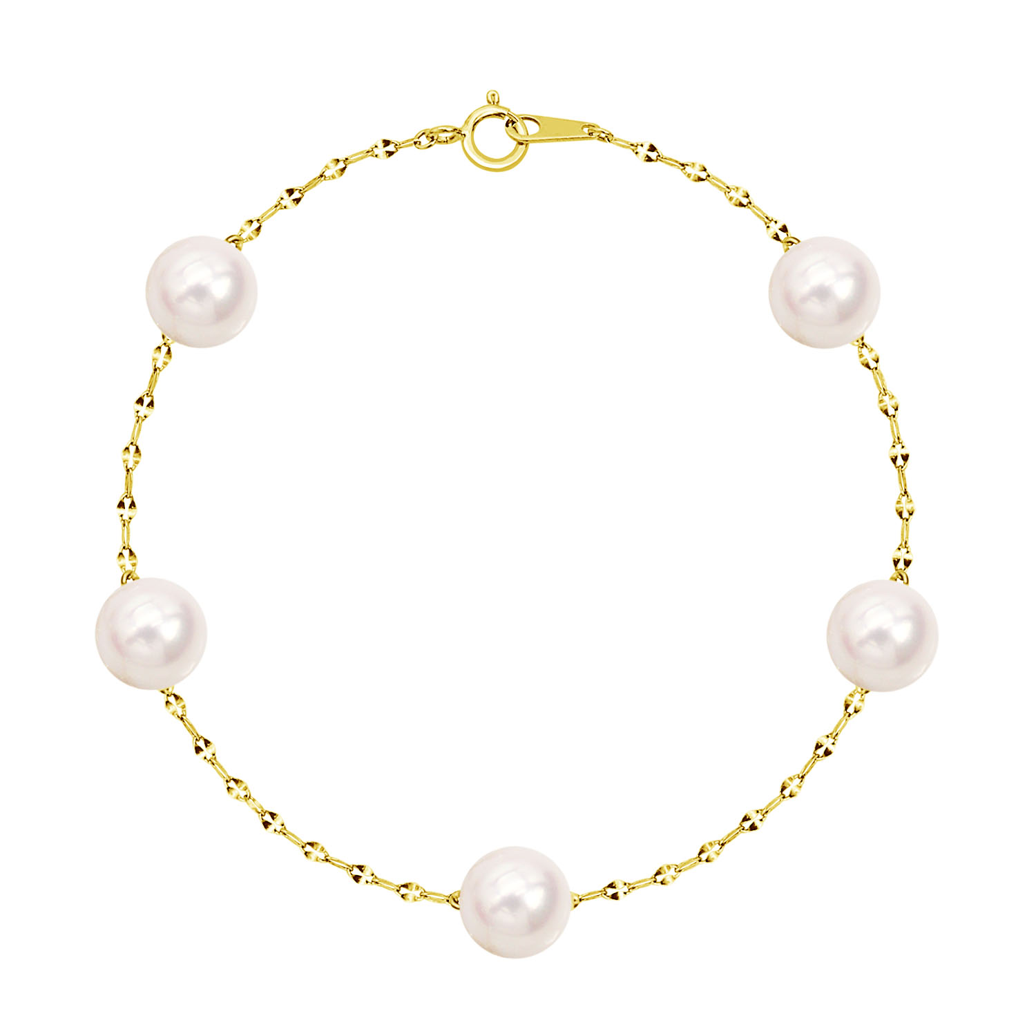 ブレスレット レディース あこや本真珠 花珠 7.0～7.5mm UP 5珠 パール 鑑別書付き lb107-0001