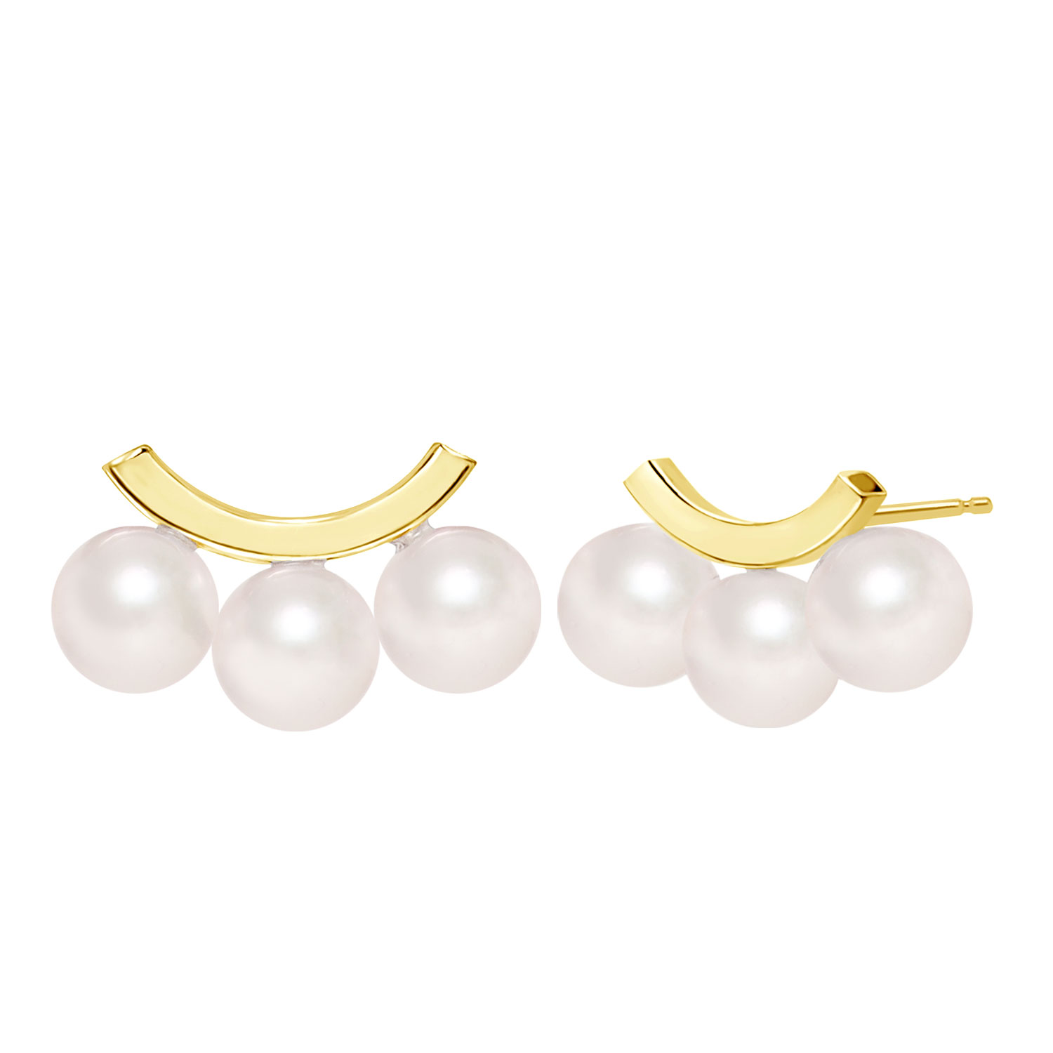ピアス レディース あこや真珠 パール 5.0～6.0mm 6珠 K18 18金 イエローゴールド バー スマイル デザイン