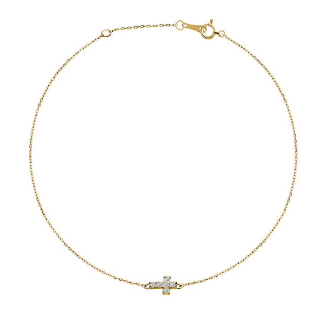 ブレスレット ダイヤモンド 0.1ct クロス 十字架 ブレス K18 ゴールド 18金 lb37-0001-yg