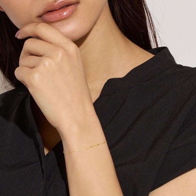 ユニドロブレスレット　桃　17センチ チェーン ブレスレット K18 ゴールド 丸小豆0.45φ 幅約 1.5mm