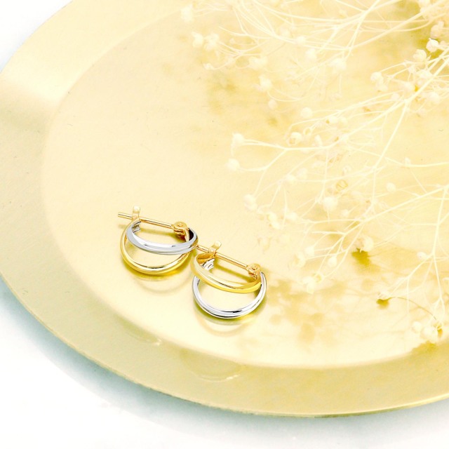 ピアス フープピアス レディース プラチナ PT900 K18 18金 ゴールド 地金コンビ枠 le102-0008