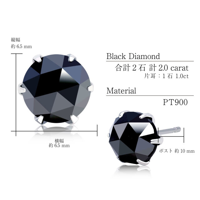 ピアス ブラックダイヤモンド 計2ct 6本爪