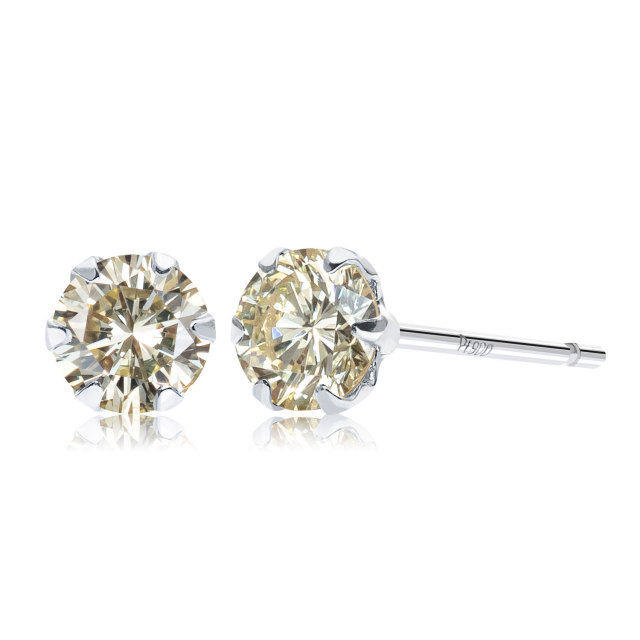 Pt900 ダイヤモンド 計0.3ct 一粒ピアス シャンパンカラー ピアス 両耳 レディース ダイヤモンド シャンパンカラー 計0.3ct 6本爪