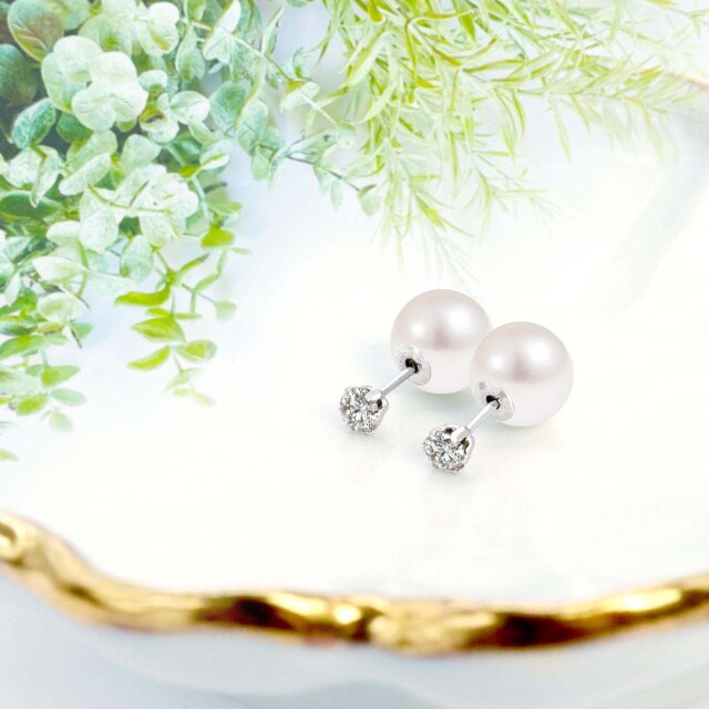 ダイヤモンドピアス 計0.3ct あこや真珠 ピアスキャッチ レディース PT900 k18 le56-0029