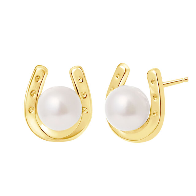 ピアス レディース あこや真珠 パール 5.0～6.0mm 2珠 K18 18金 イエローゴールド 馬蹄 U字