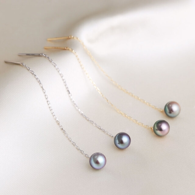 ピアス レディース あこや真珠 染め 黒 パール 5.0～6.0mm 2珠 PT900