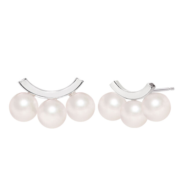 ピアス レディース あこや真珠 パール 5.0～6.0mm 6珠 PT900 プラチナ バー スマイル デザイン