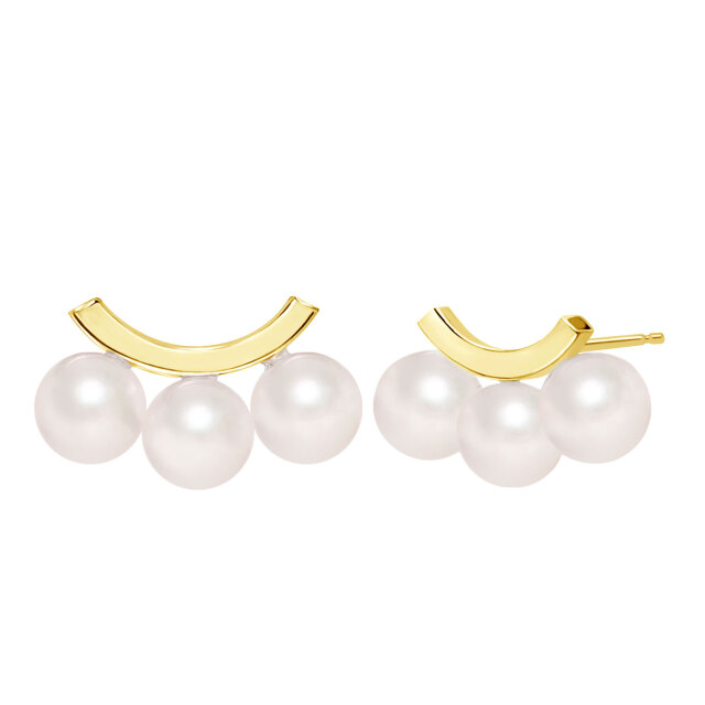 ピアス レディース あこや真珠 パール 5.0～6.0mm 6珠 K18 18金 イエローゴールド バー スマイル デザイン
