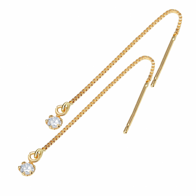 ピアス 両耳 ダイヤモンド 計 0.1ct ロング ピアス レディース K18 