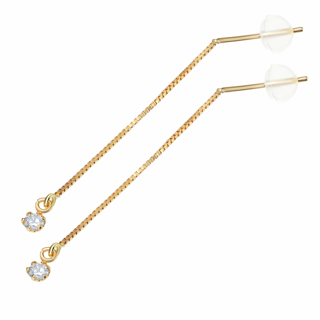 ピアス 両耳 ダイヤモンド 計 0.1ct ロング ピアス レディース K18 