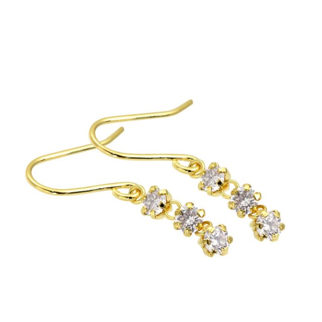 ピアス 両耳 ダイヤモンド 計 0.25ct スリーストーン K18 ゴールド 18 