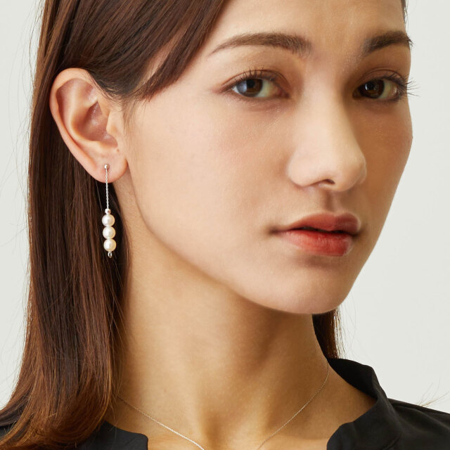 ピアス 両耳 あこや真珠 パール 2way フープ ロング ピアス pt900