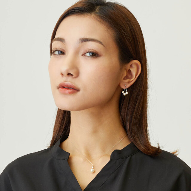 ピアス 両耳 あこや真珠 パール 2way フープ ロング ピアス pt900