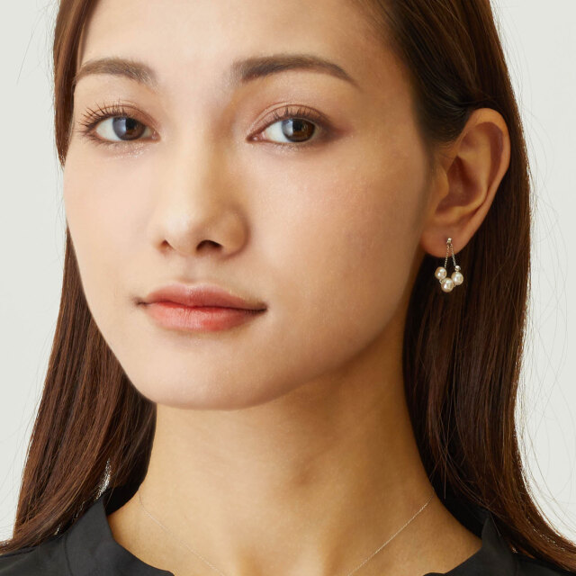 ピアス 両耳 あこや真珠 パール 2way フープ ロング ピアス pt900