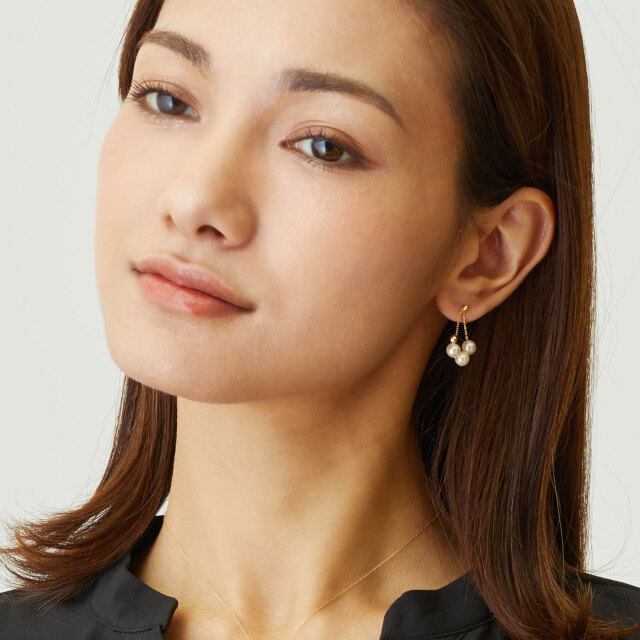 ピアス 両耳 あこや真珠 パール 2way フープ ロング ピアス K18 
