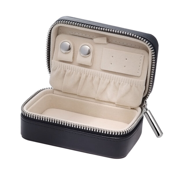 ジュエリー ポーチ ミラー付き アクセサリーケース ジッパー 黒