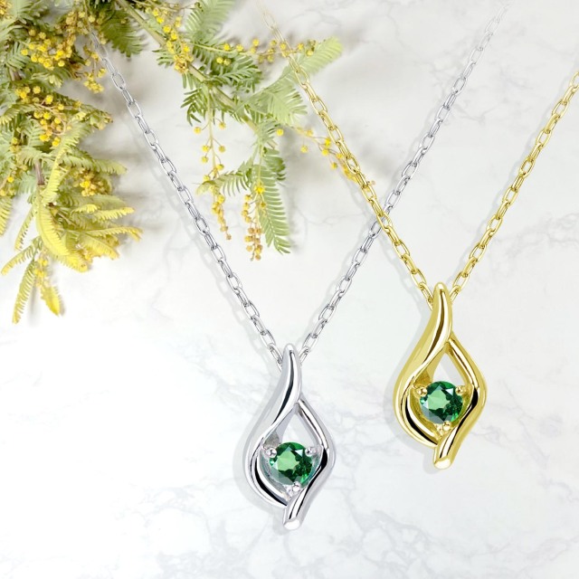 ネックレス レディース エメラルド 雫 ドロップ 0.02ct PT900 K18 18金 ゴールド lp102-0003