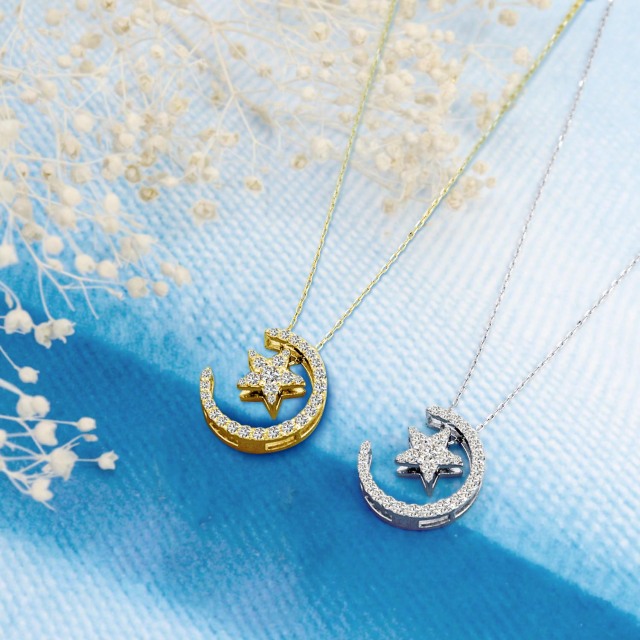 ムーン ダイヤモンド ネックレス 0.25ct ゴールド K18YG 