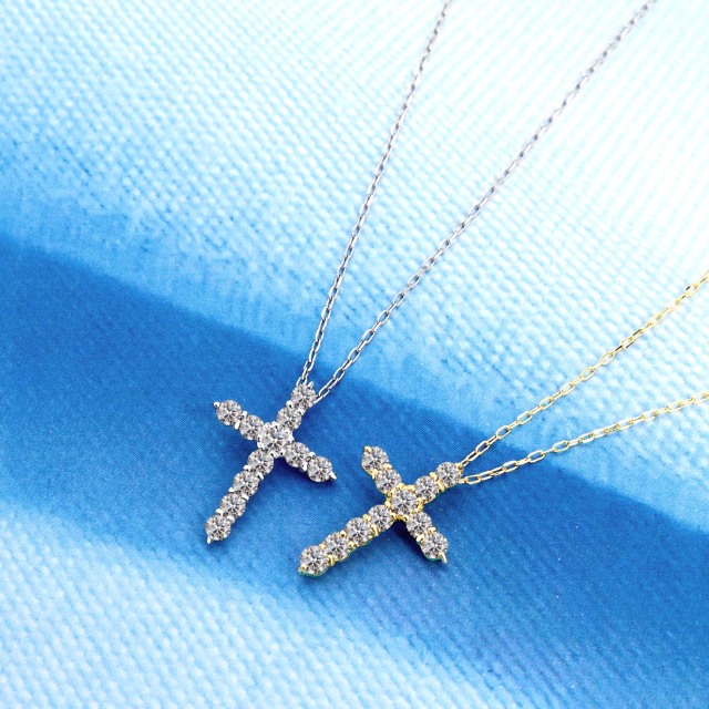[ララクリスティー] クロス ダイヤモンド ネックレス 0.5ct  選べる PT900 プラチナ or K18 18金 ゴールド lp37-0011