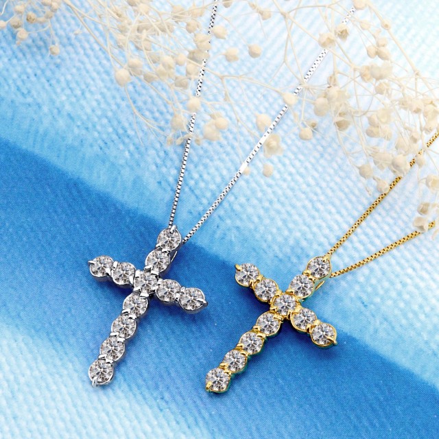 ララクリスティー クロス ダイヤモンド ネックレス 1.0ct  プラチナ PT900 K18 18金 lp37-0012