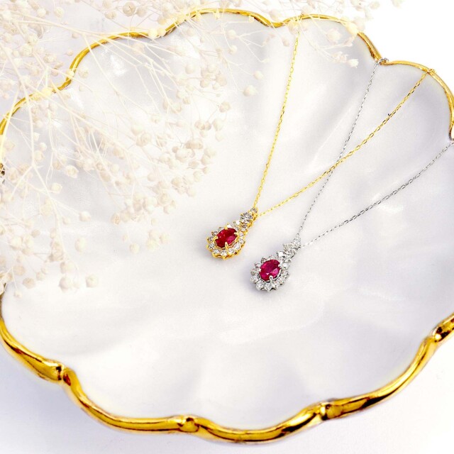 [ララクリスティー] ネックレス レディース ルビー 0.2ct ダイヤモンド 0.17ct PT900 K18 ゴールド lp56-0020