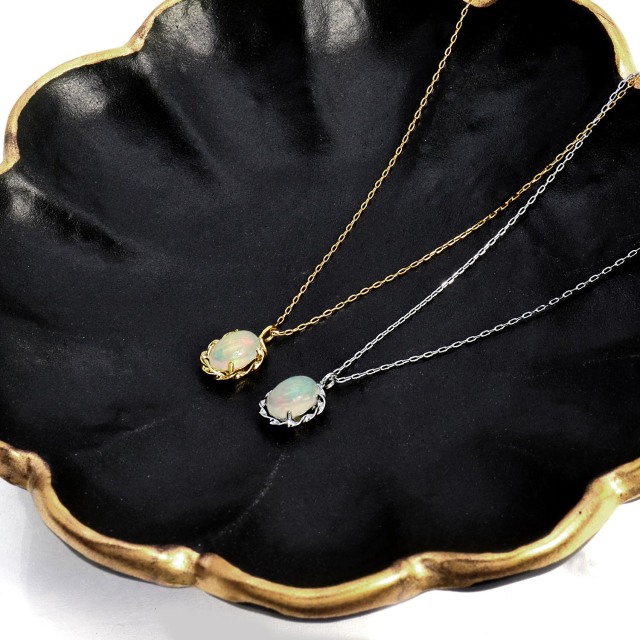 ネックレス レディース オパール 0.25ct オーバル 線巻 ネックレス 