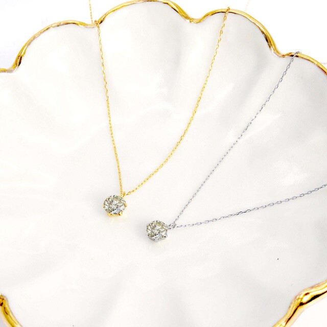 ダイヤモンド ネックレス シャンパンカラー VSクラス 6本爪 0.3ct 一粒 プラチナ PT900 ゴールド K18YG 鑑別書付 lp56-0023