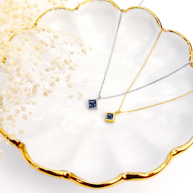 ネックレス レディース スクエア サファイア フクリン ひし形 0.2ct PT900 K18 18金 ゴールド プラチナ