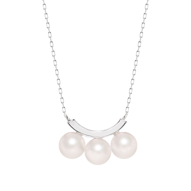 ネックレス レディース あこや真珠 パール 5.0～6.0mm 3珠 PT900 プラチナ バー スマイル デザイン