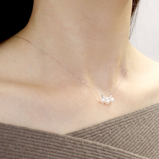 ネックレス レディース あこや真珠 パール 5.0～6.0mm 3珠 PT900