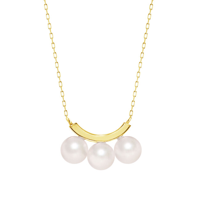 ネックレス レディース あこや真珠 パール 5.0～6.0mm 3珠 K18 18金 イエローゴールド バー スマイル デザイン