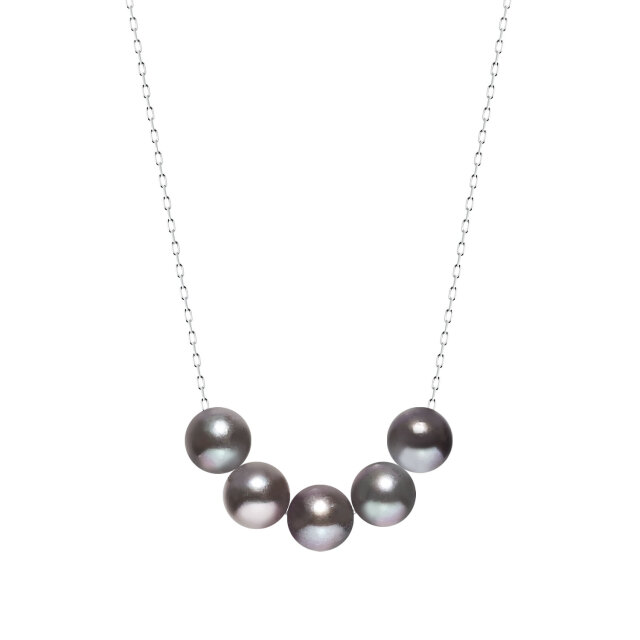 ネックレス あこや真珠 染め 黒 パール 5.0～6.0mm 5珠 PT900 プラチナ スルーネックレス
