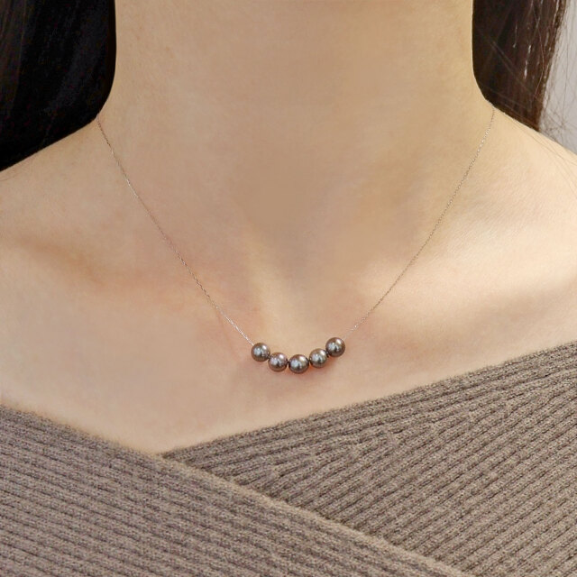 ネックレス あこや真珠 染め 黒 パール 5.0～6.0mm 5珠 PT900 プラチナ