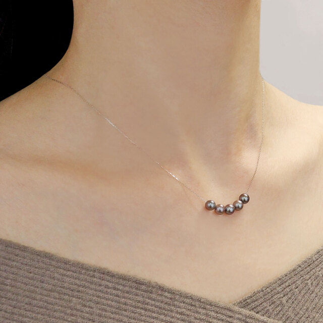 ネックレス あこや真珠 染め 黒 パール 5.0～6.0mm 5珠 PT900 プラチナ