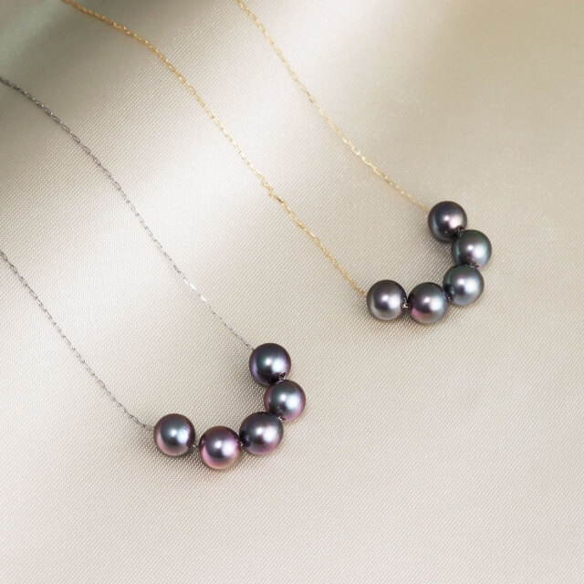 ネックレス あこや真珠 染め 黒 パール 5.0～6.0mm 5珠 PT900 プラチナ