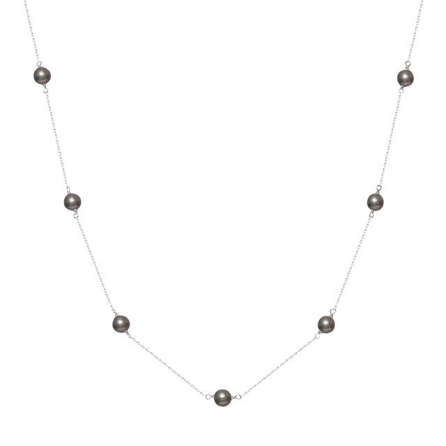 ネックレス レディース あこや真珠 染め 黒 パール 5.0～6.0mm PT900 プラチナ ステーションネックレス