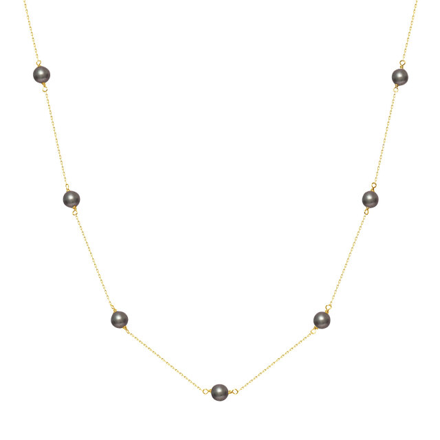 ネックレス レディース あこや真珠 染め 黒 パール 5.0～6.0mm K18 18