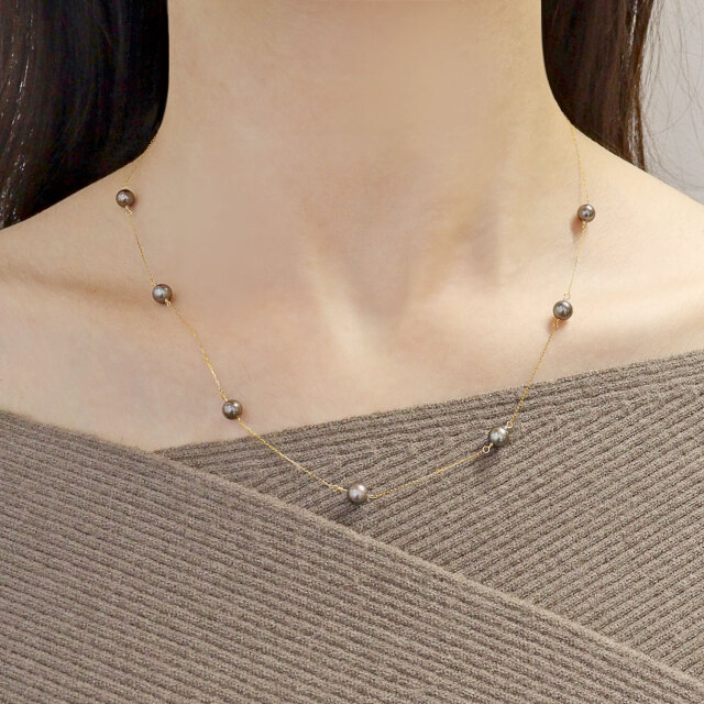 K18 黒真珠 ゴールドチェーンペンダント ネックレス レディース あこや真珠 染め 黒 パール 5.0～6.0mm K18 18