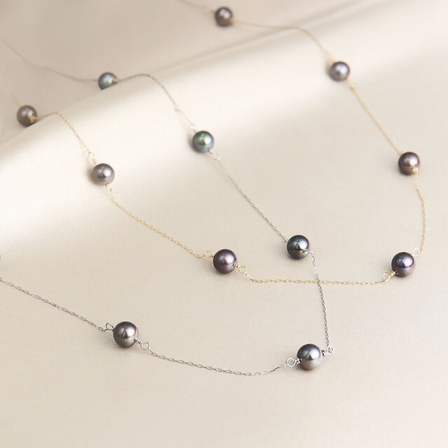 ネックレス レディース あこや真珠 染め 黒 パール 5.0～6.0mm PT900