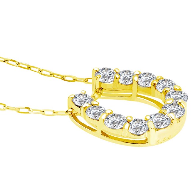 ネックレス ダイヤモンド 11石 0.5ct ホースシュー 馬蹄 K18 ゴールド 
