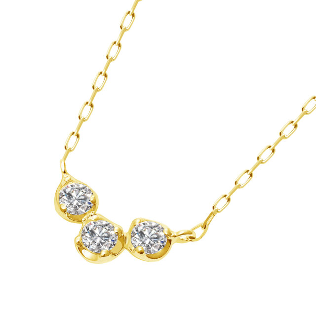 ネックレス ダイヤモンド 3石 0.15ct スリーストーン K18 ゴールド 18 