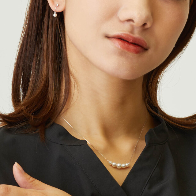 ネックレス レディース あこや真珠 パール 5珠 ネックレス pt900