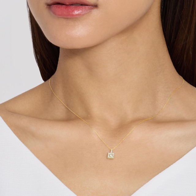 ネックレス ダイヤモンド 0.15ct スクエア K18 ゴールド 18金